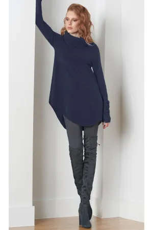 Cashmere Tunic Sweater in Navy