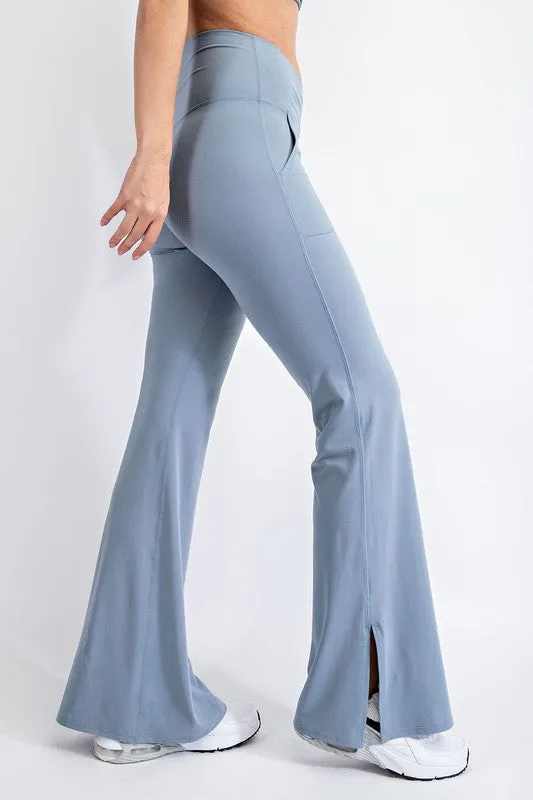 Chambray V Waist Flared Yoga Pants With Pockets