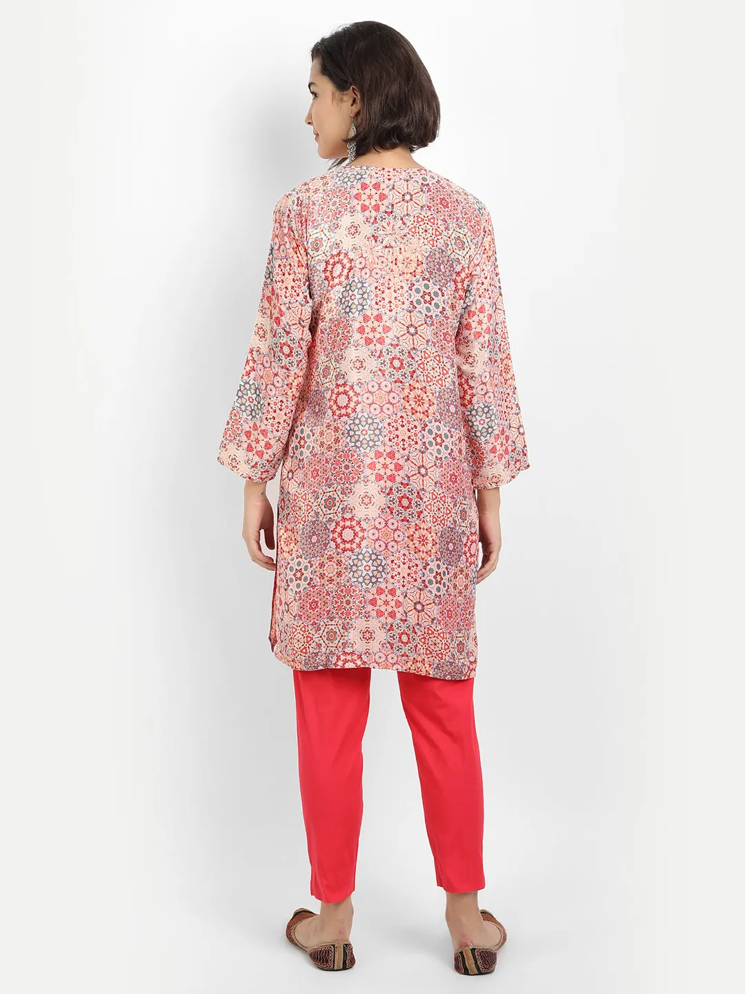 Chikankari Hand embroidery tunic in polyslik-Multicolor