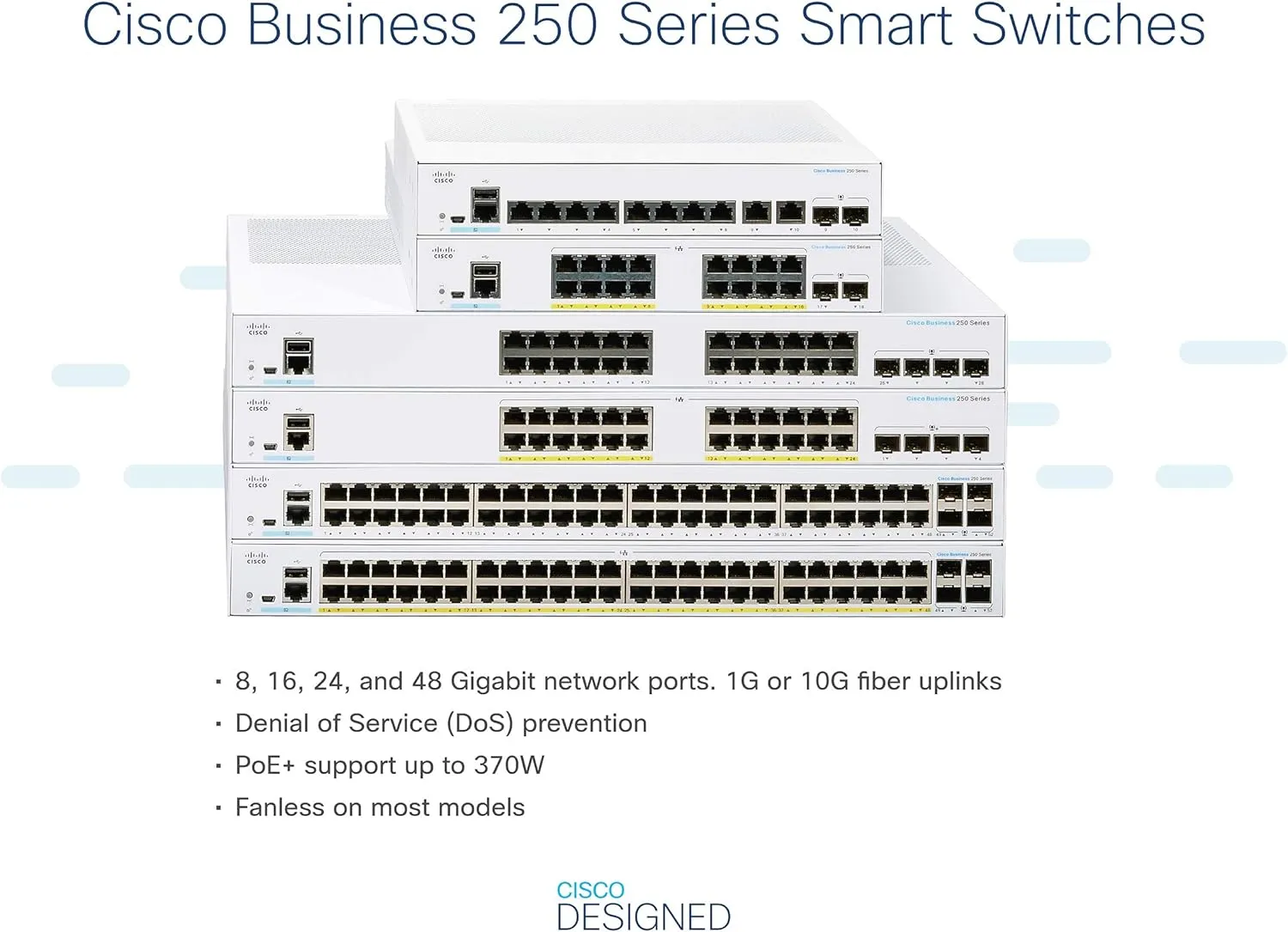 Cisco Business CBS250 48-Port Gigabit (370W PoE )   4-Port Gigabit SFP Uplink 智能交換機 (CBS250-48P-4G-UK / NE-2548P4G) 有限終生保用