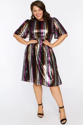 Clare Berry Stripe Sequin Dress