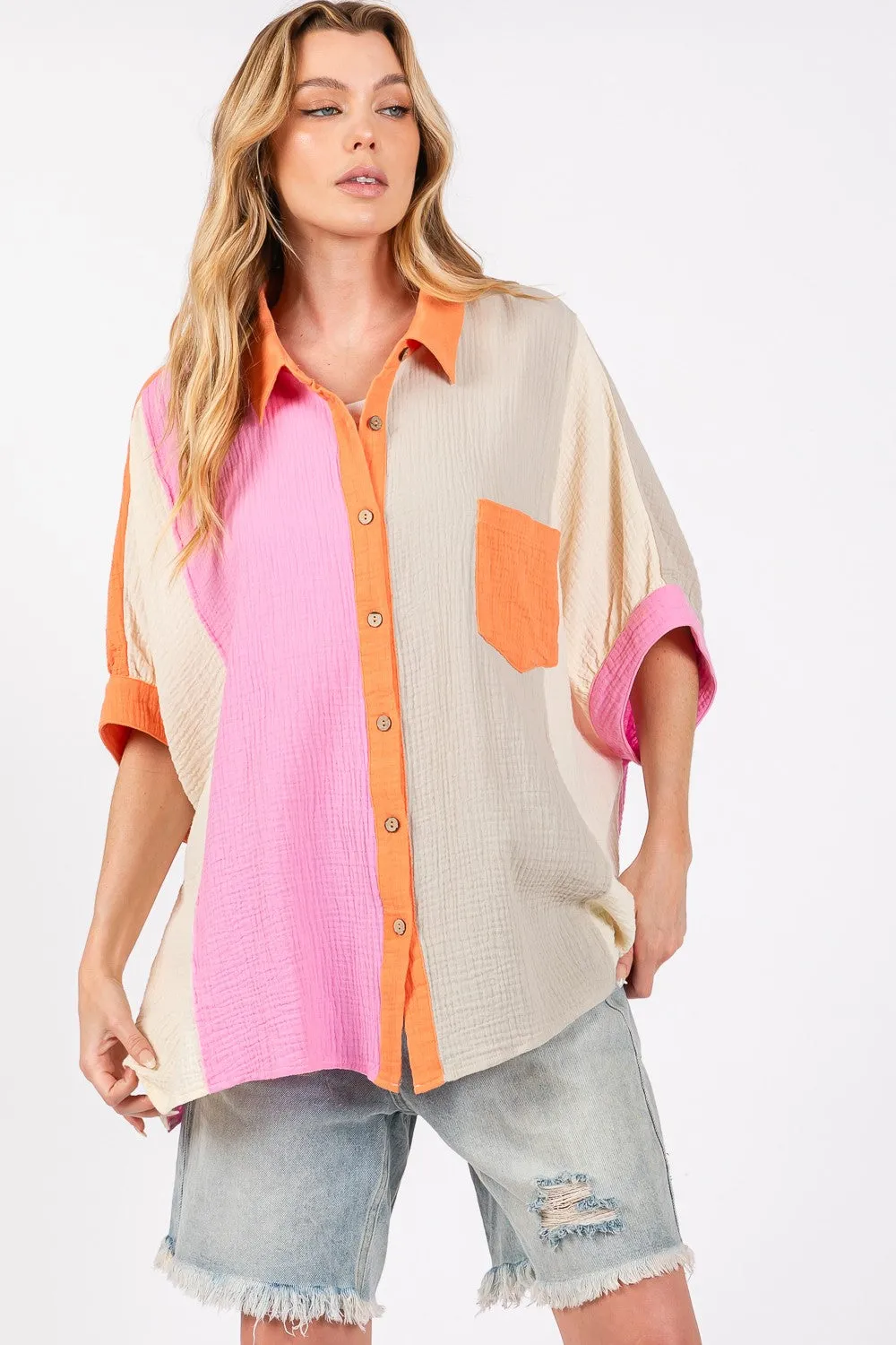 Color Block Button-Down Shirt