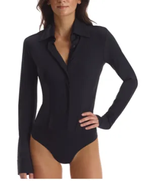 Commando Button Down Bodysuit Black