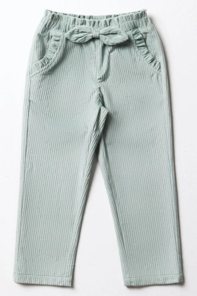 Corduroy Pants With Bow Green