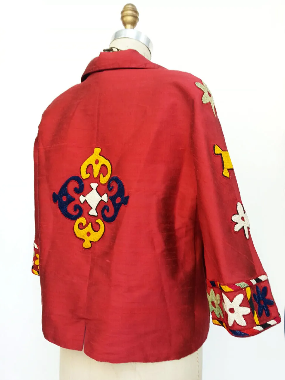 Couture Cut Silk Jacket With Vintage Suzani