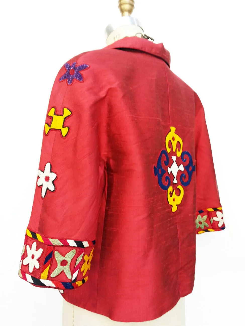 Couture Cut Silk Jacket With Vintage Suzani