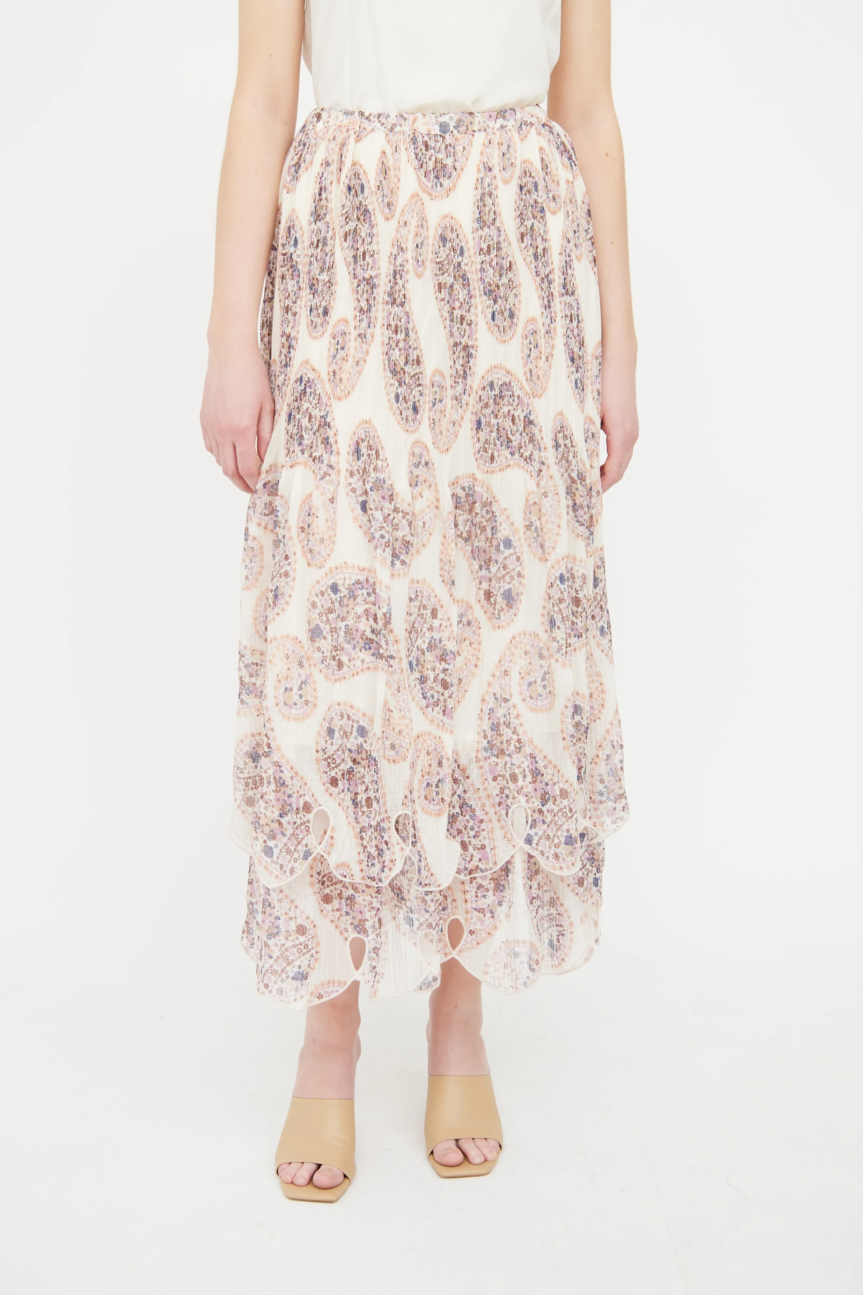 Cream Paisley Pleat Maxi Skirt