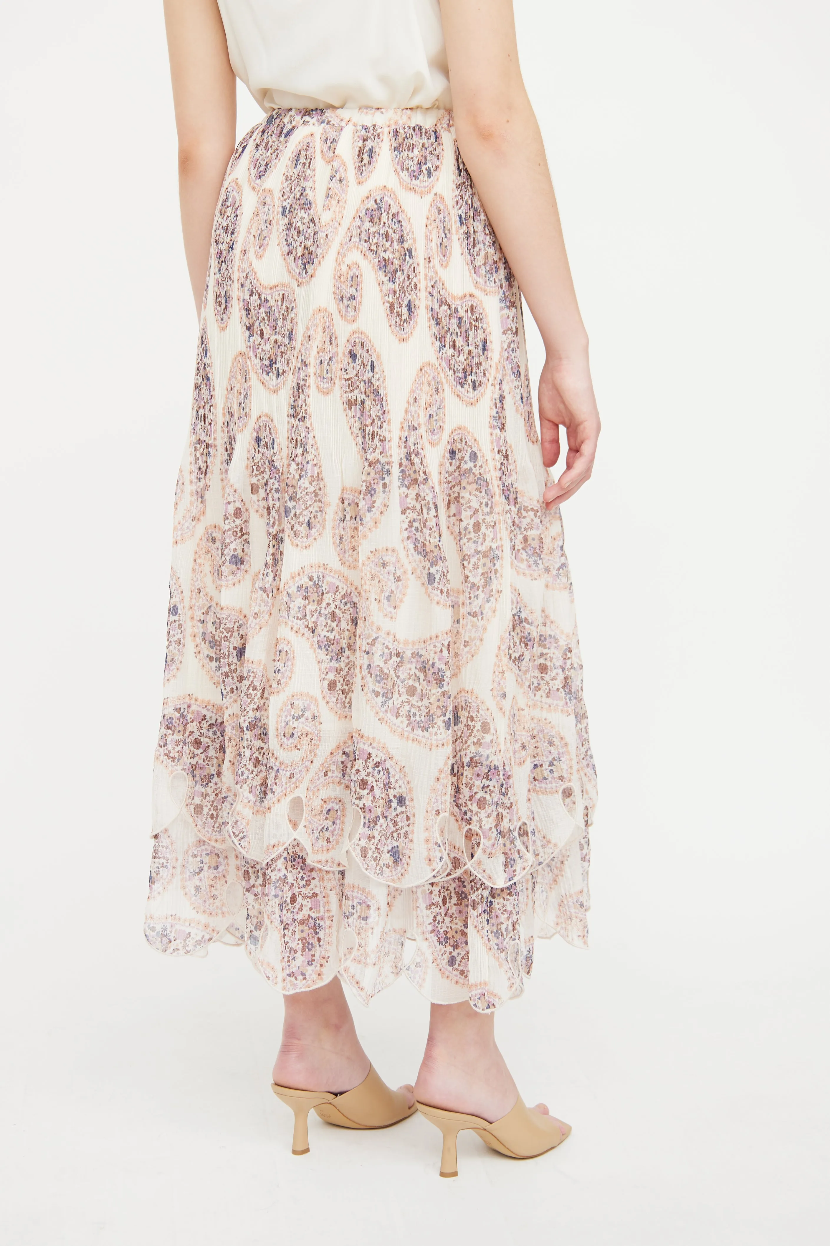 Cream Paisley Pleat Maxi Skirt