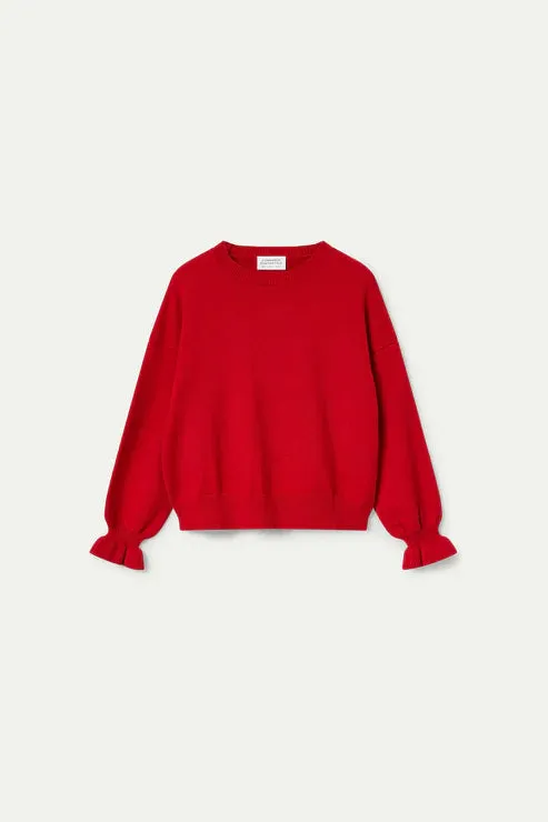 Cuff Detail Sweater - Red