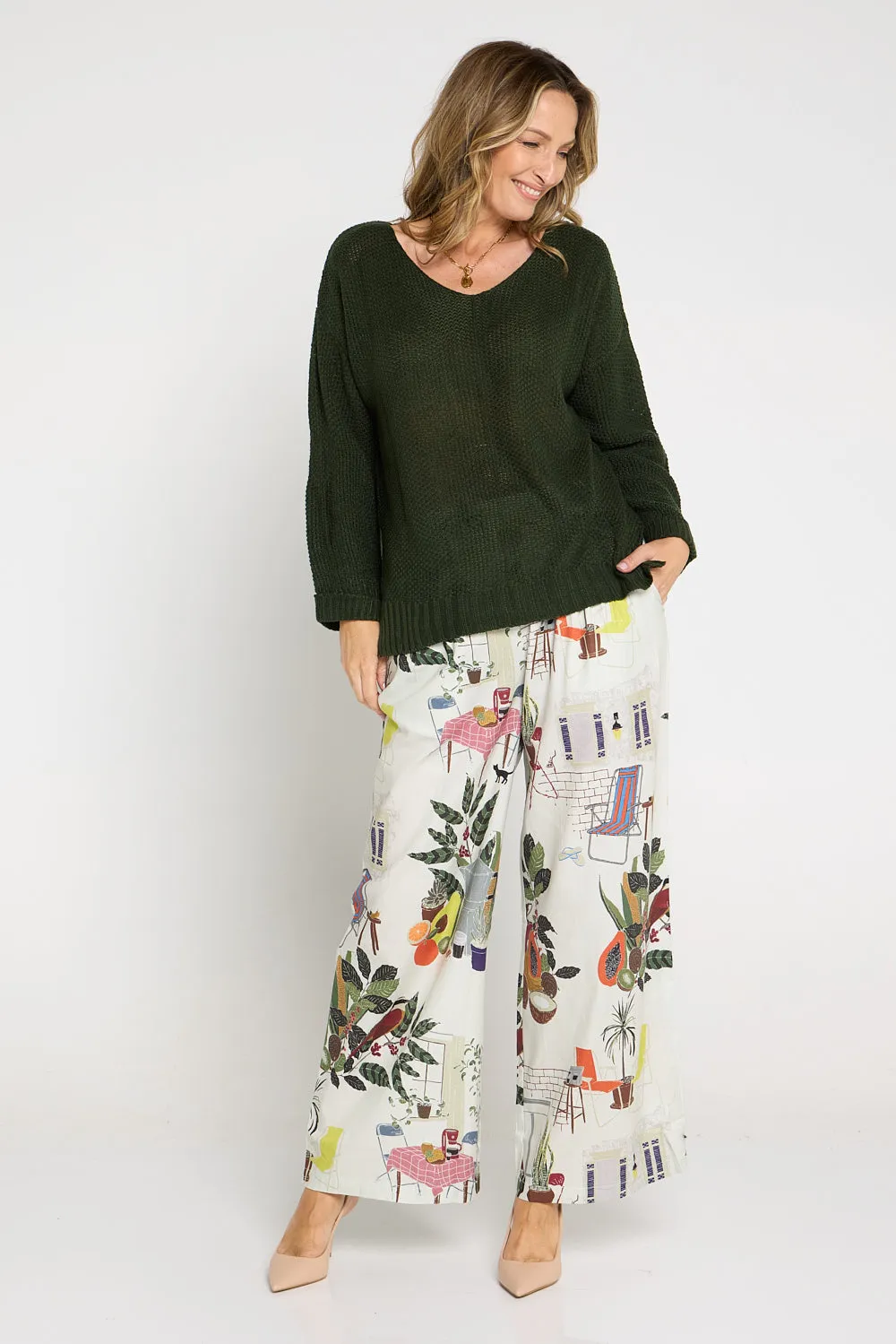 Daria Wide Leg Pants - Sage Tea Time