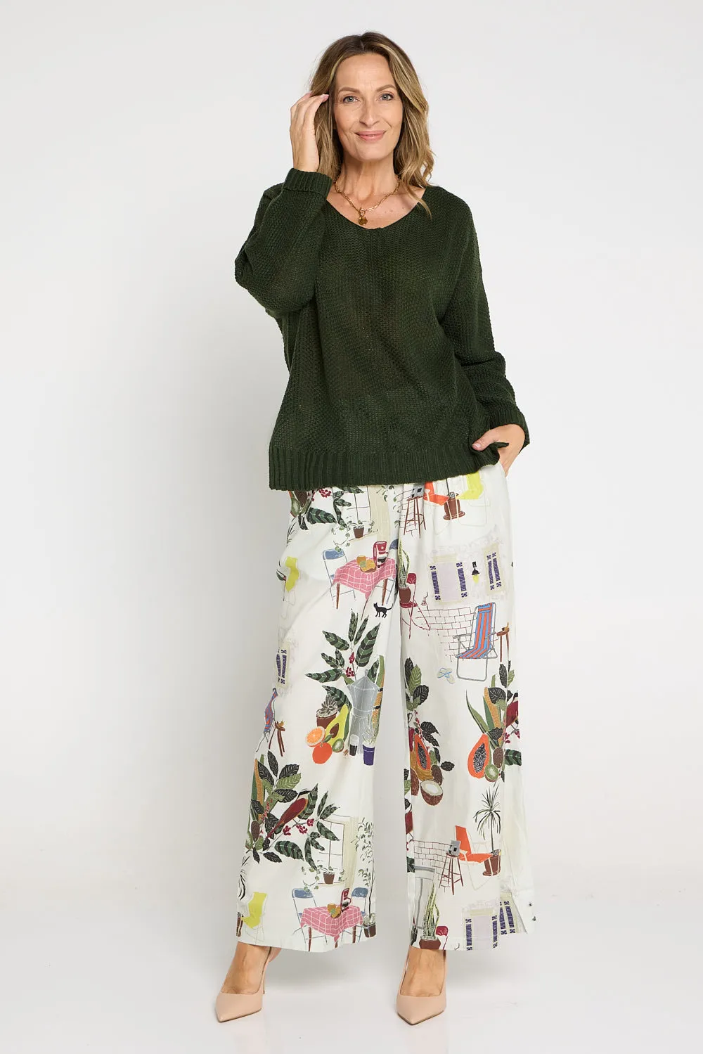 Daria Wide Leg Pants - Sage Tea Time