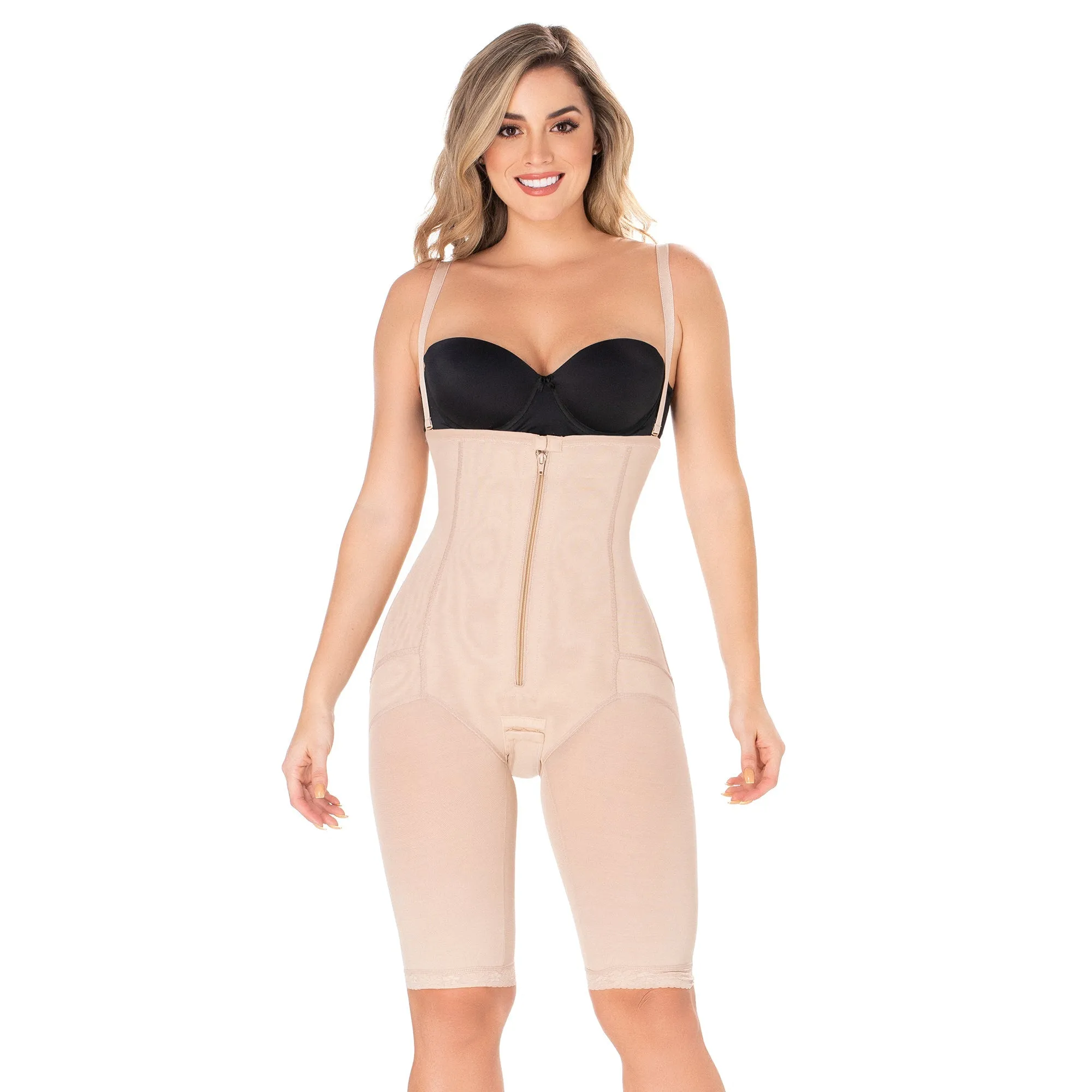 Diane & Geordi 2414 Open Bust Knee Length Body Shaper Postpartum Butt Lifter Tummy Control Capri Shapewear Shaper for Women  Powernet