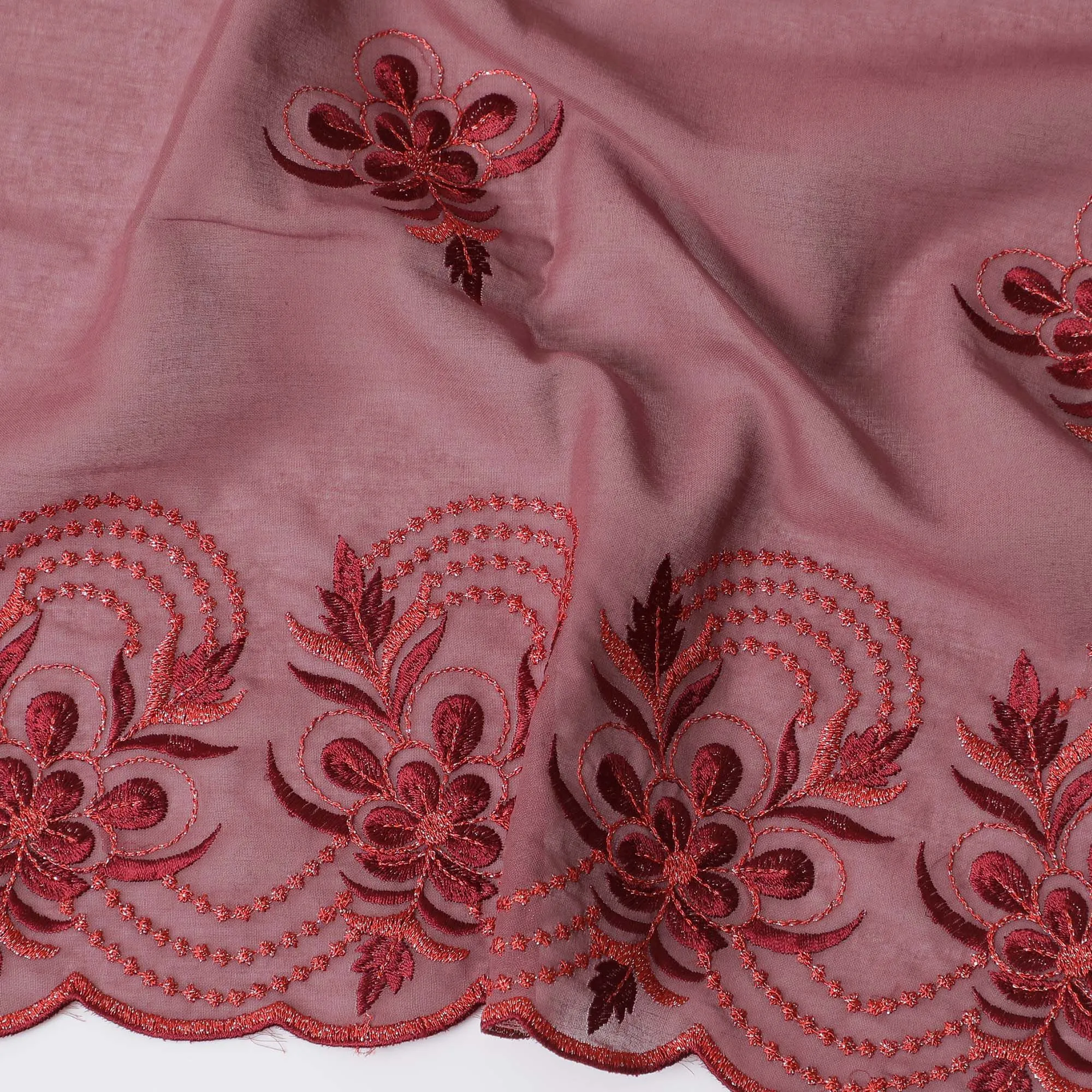 Dusty Rose Cotton Voile with Intricate Embroidery for Sudanese Thobe - 140cm x 4.5 Mtrs piece-D18591