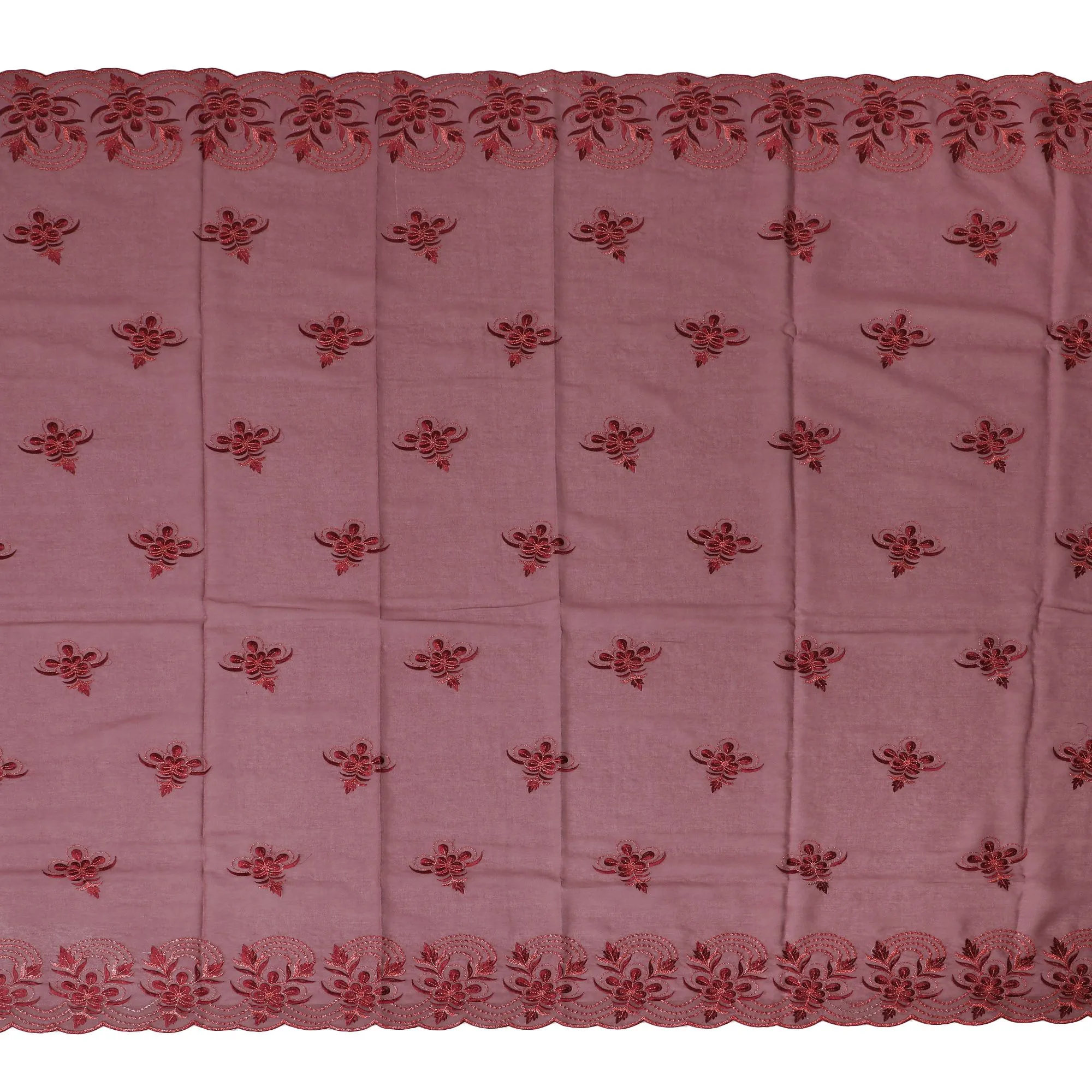 Dusty Rose Cotton Voile with Intricate Embroidery for Sudanese Thobe - 140cm x 4.5 Mtrs piece-D18591