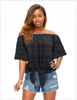 Easy Days Dark Off Shoulder Front Knot Blouse