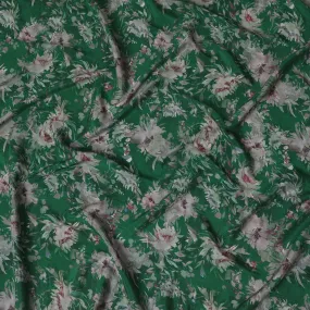 Emerald Flora Viscose Crepe Fabric - Lush Floral Print on Green, 110cm Width (India)  - D17653