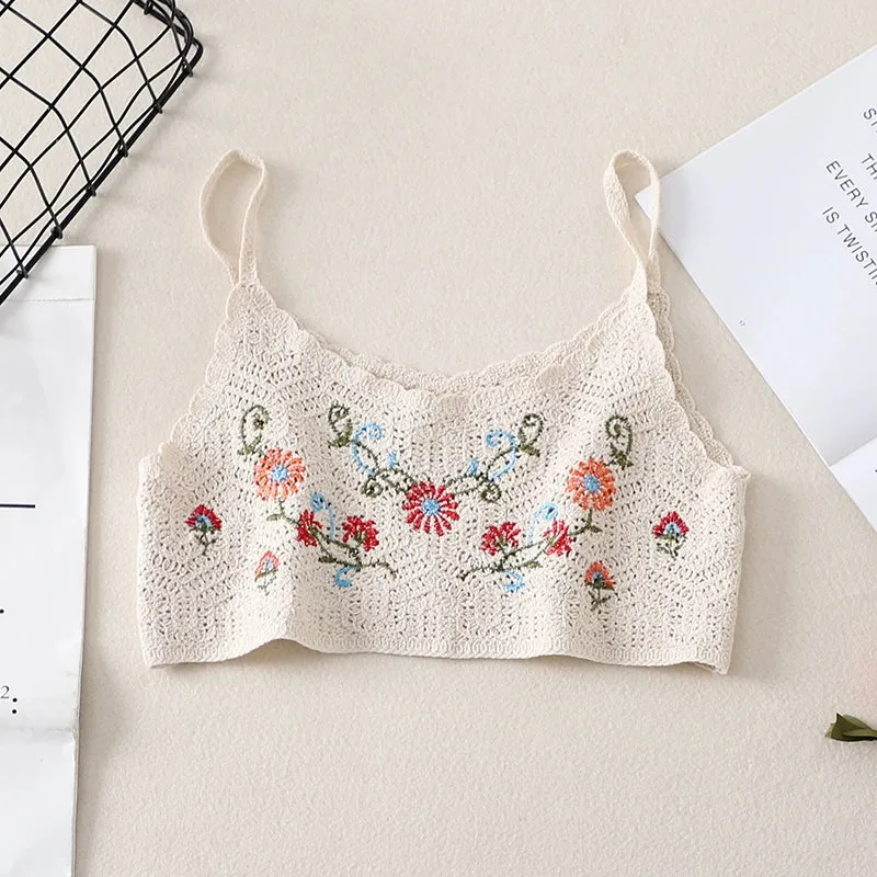 Fairy Embroidered Crochet Flower Layered Vest - Women's Slim Suspender Top