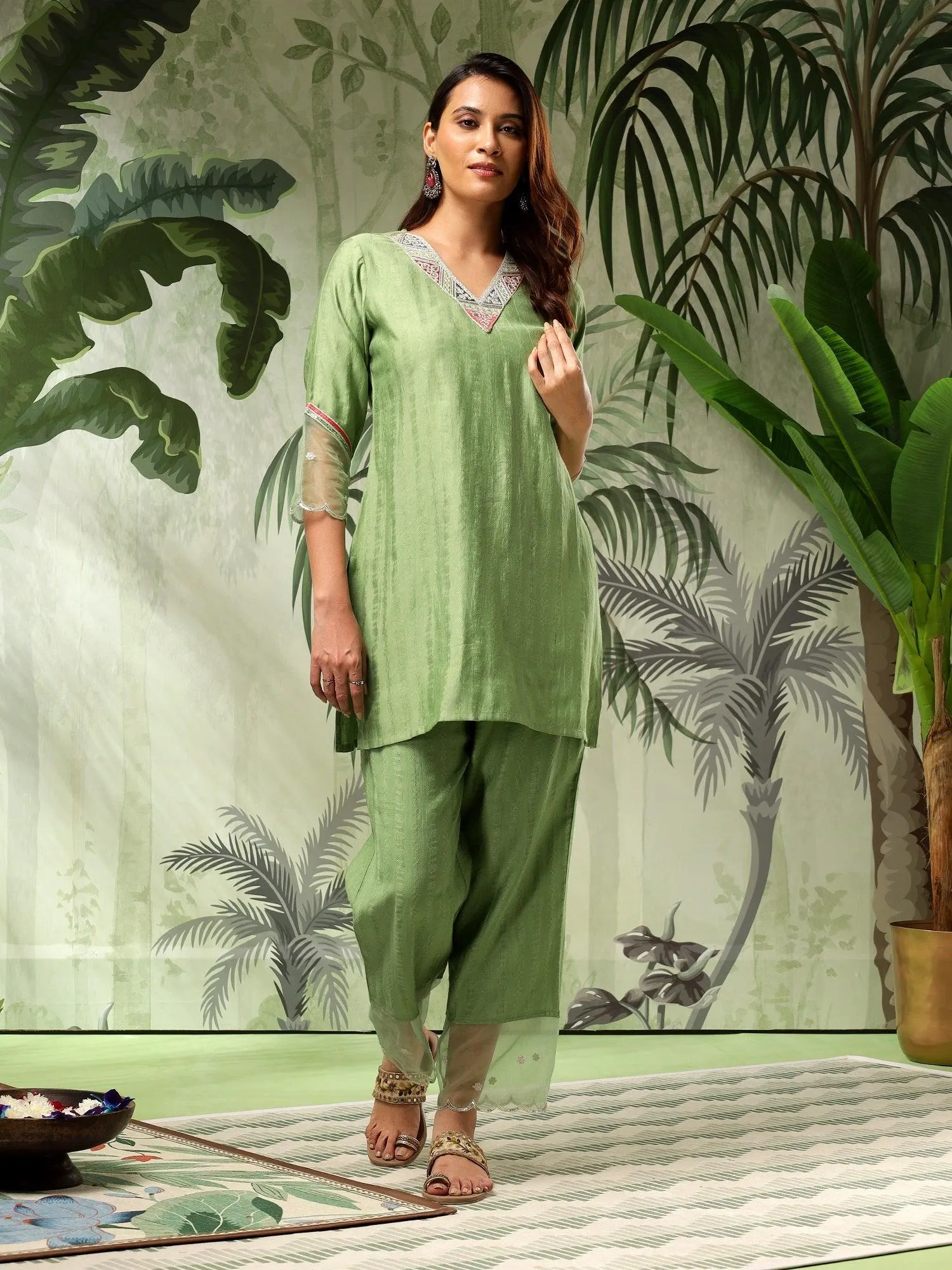 Fida Green Muslin Co-ord Set