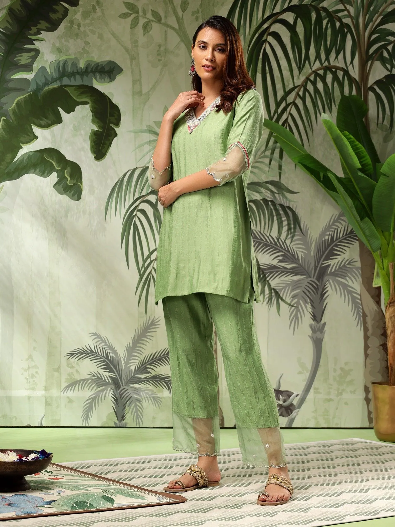 Fida Green Muslin Co-ord Set