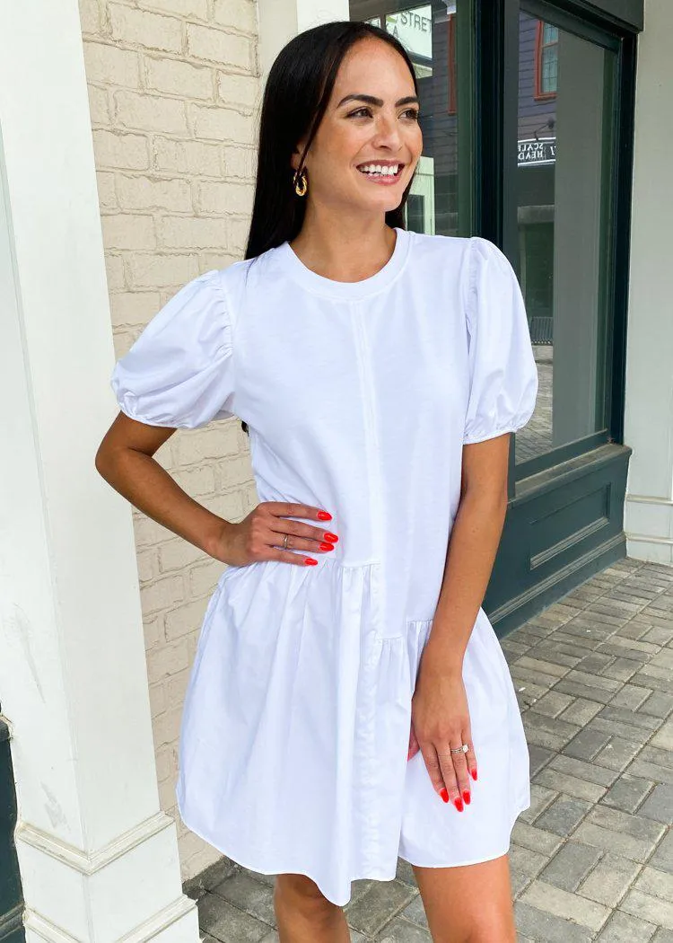 Frances Puff Sleeve Poplin Dress - White ***FINAL SALE***