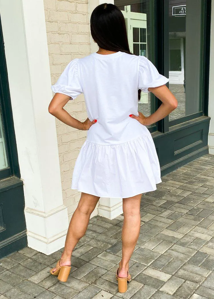 Frances Puff Sleeve Poplin Dress - White ***FINAL SALE***