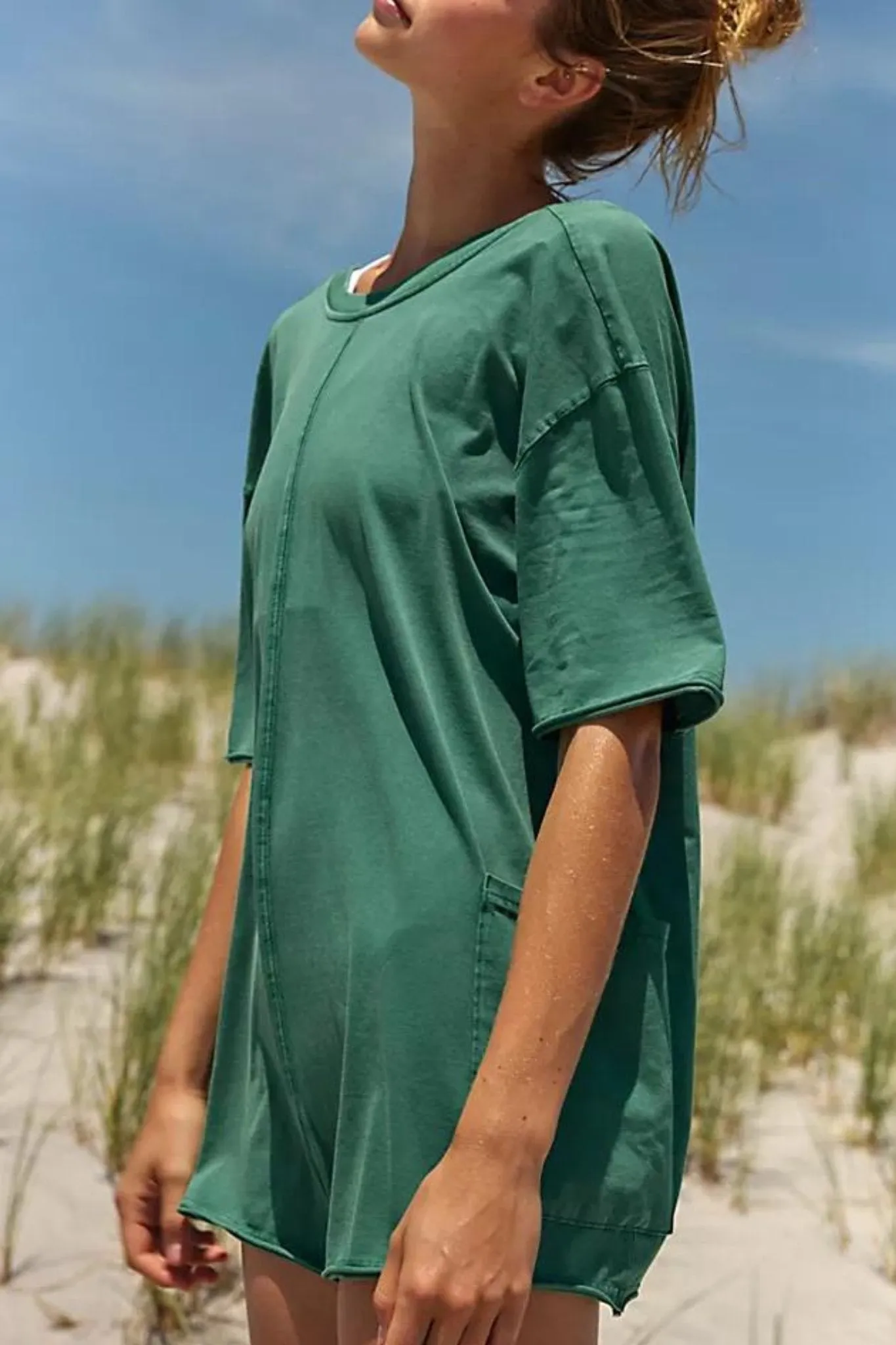 Free People: Hot shot Tee Romper in Heritage Green