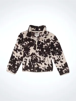 Girl's Wrangler Sherpa Cow Print Zip Sweatshirt