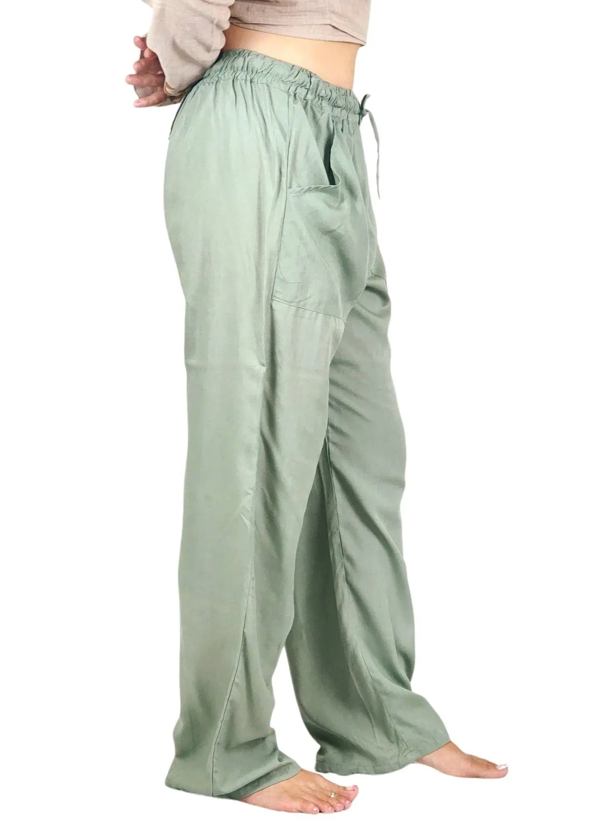 Green Sage Rayon Cotton Trousers