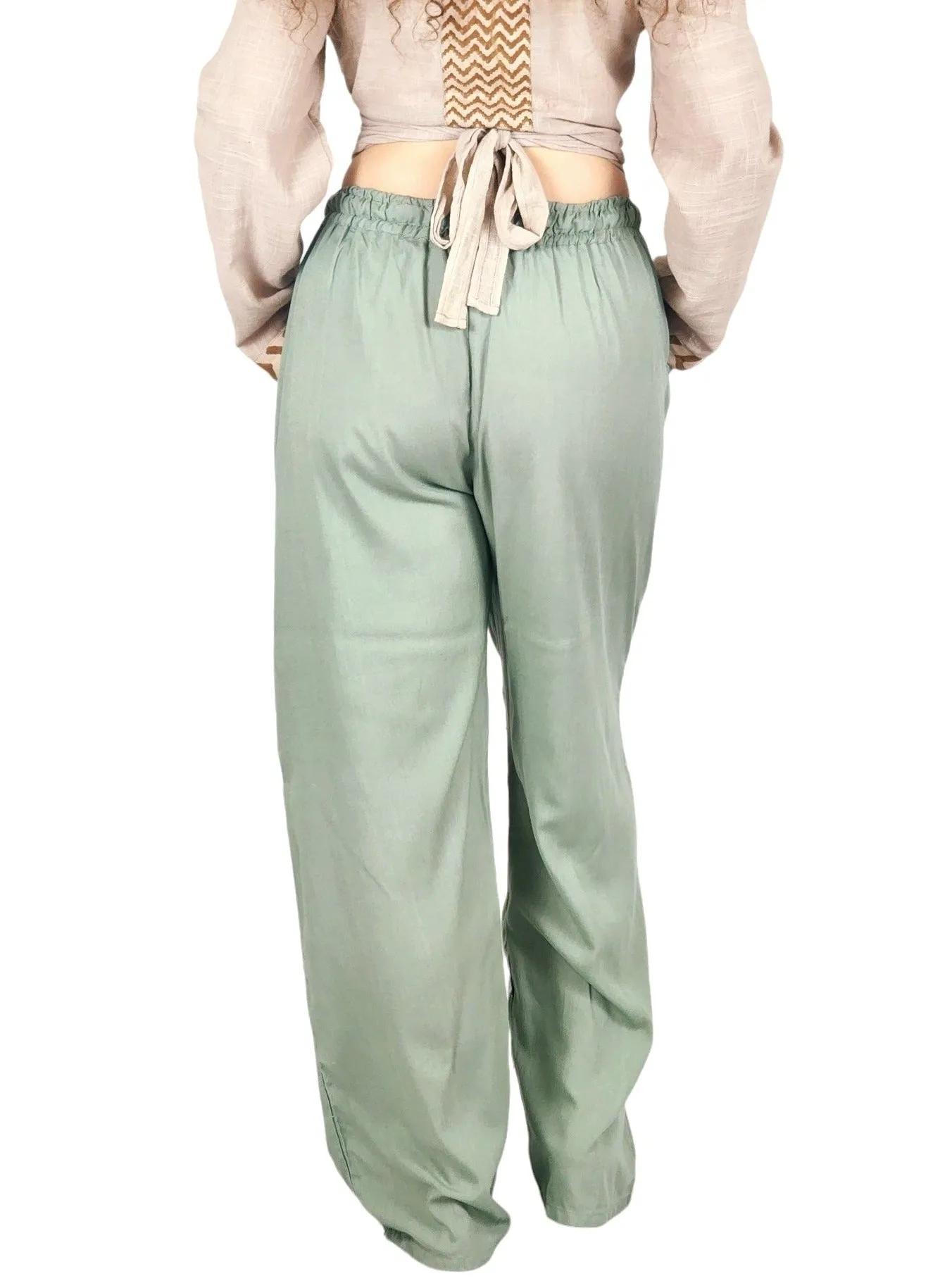 Green Sage Rayon Cotton Trousers