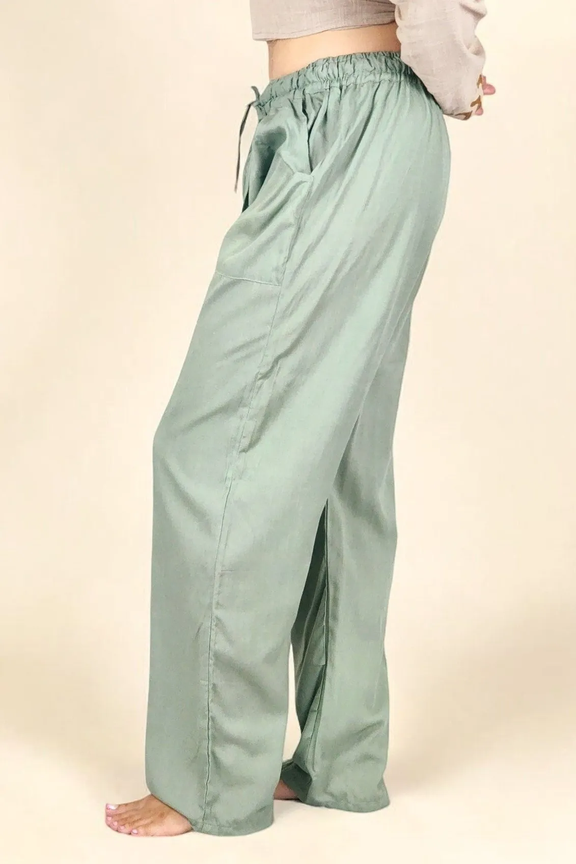 Green Sage Rayon Cotton Trousers