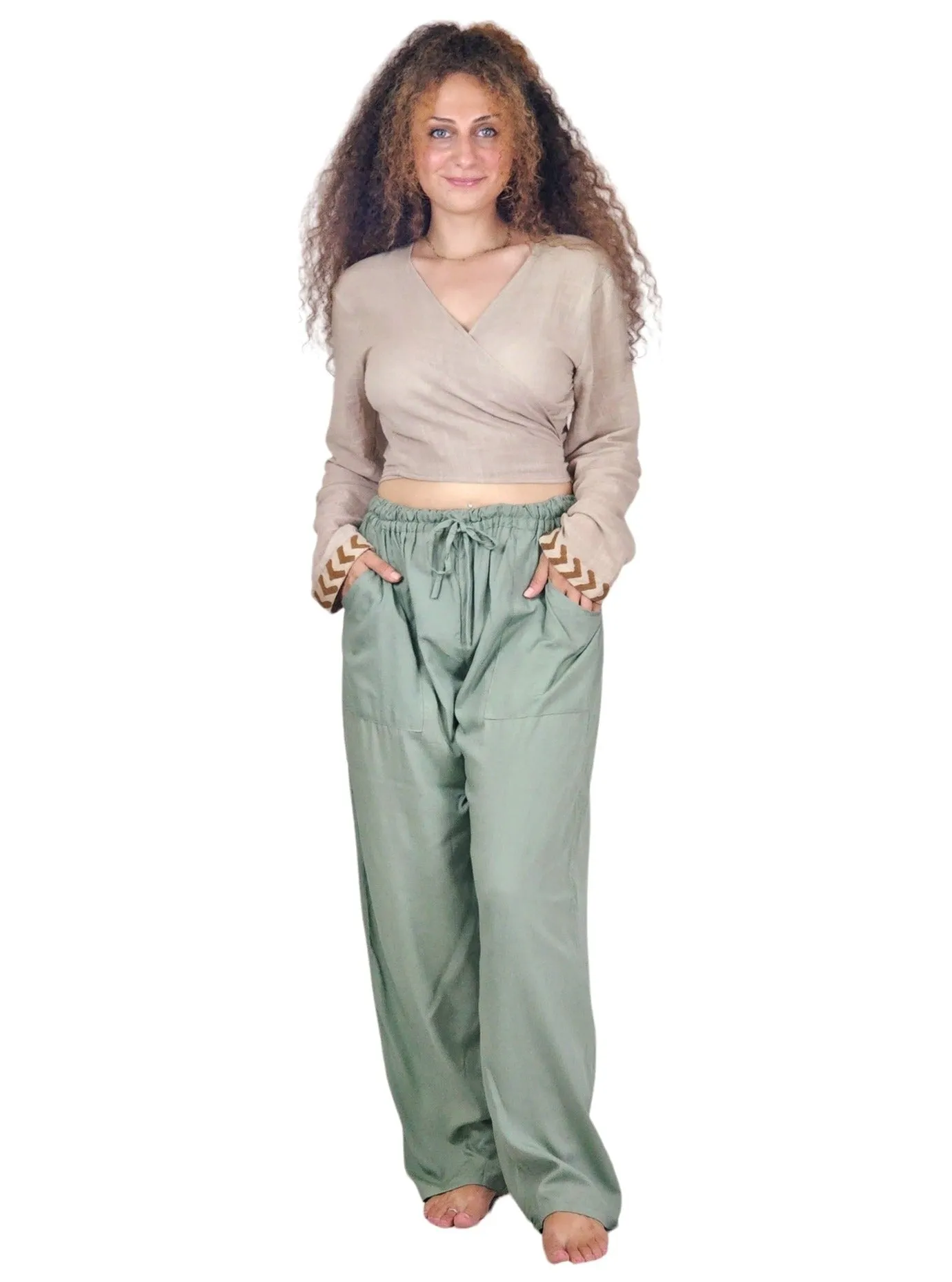 Green Sage Rayon Cotton Trousers