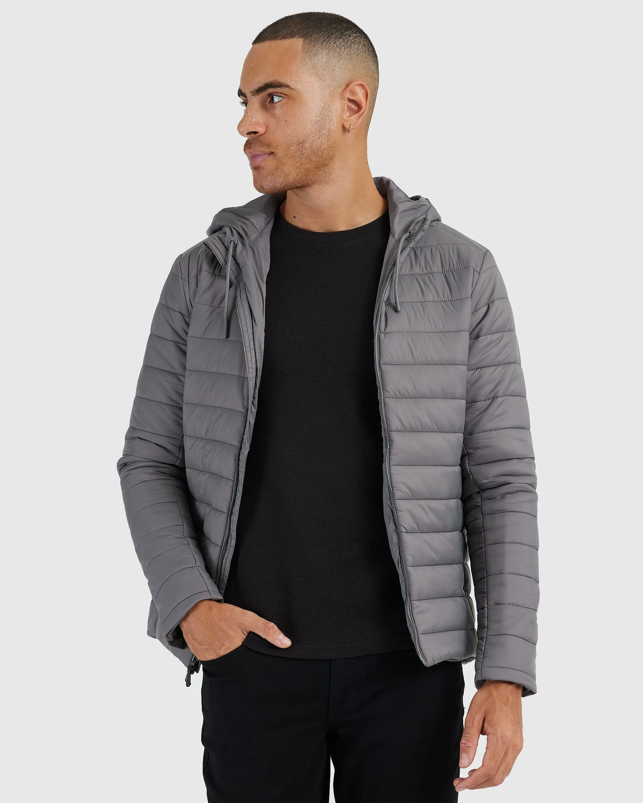 Gunmetal Hooded Puffer Jacket