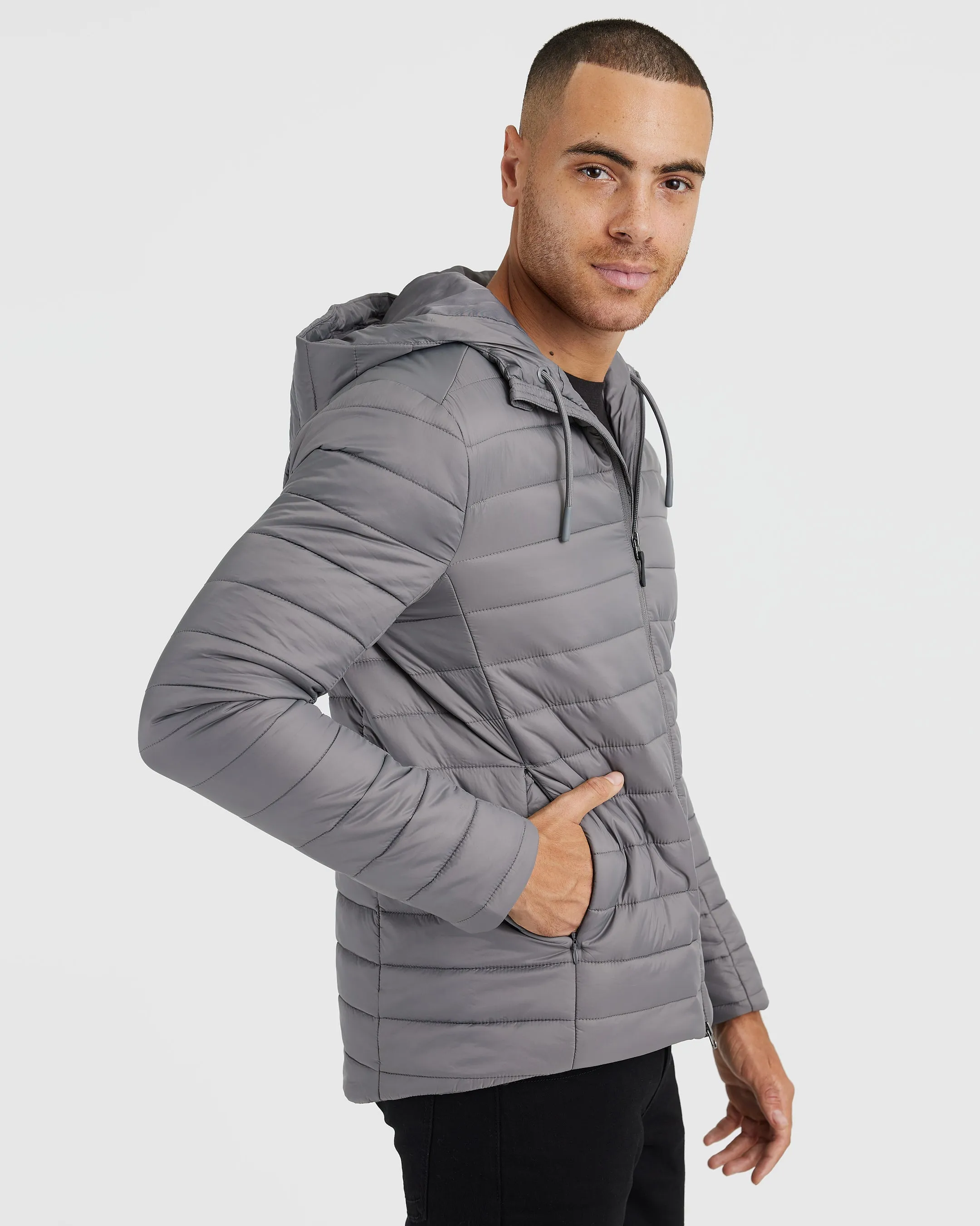 Gunmetal Hooded Puffer Jacket