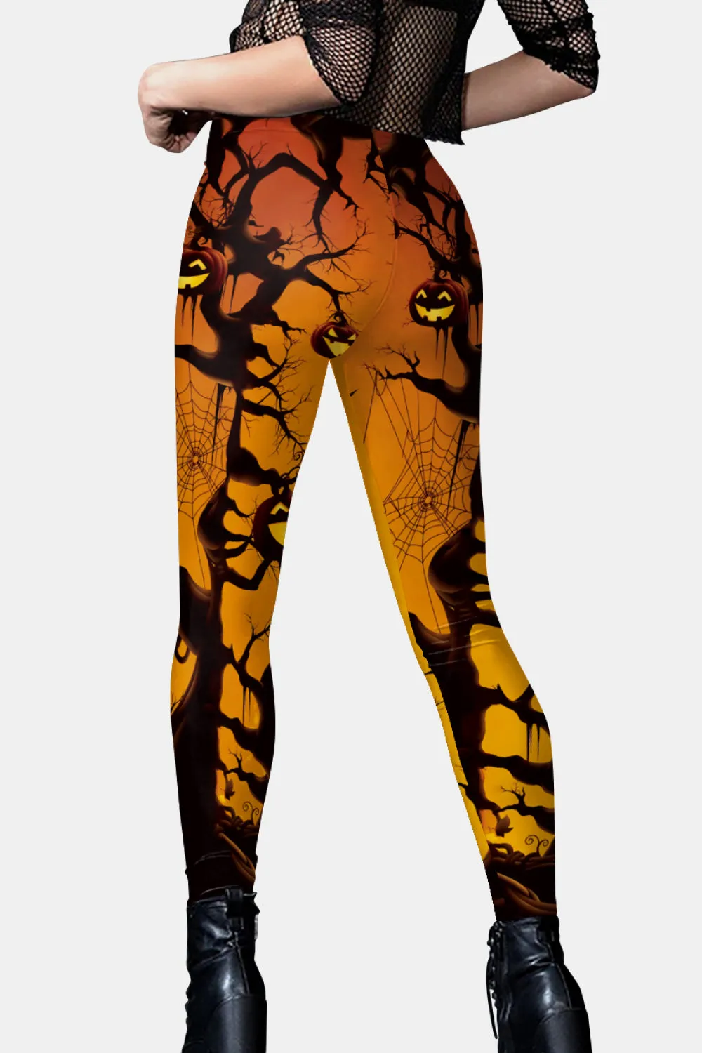 Halloween Elastic Waistband Leggings in Orange