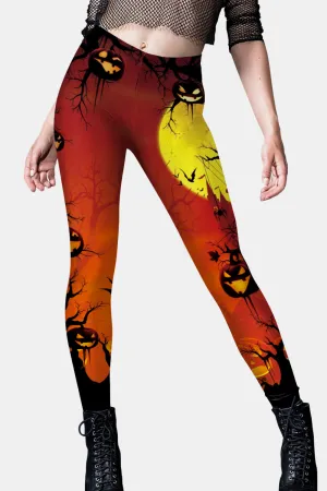 Halloween Elastic Waistband Leggings in Red