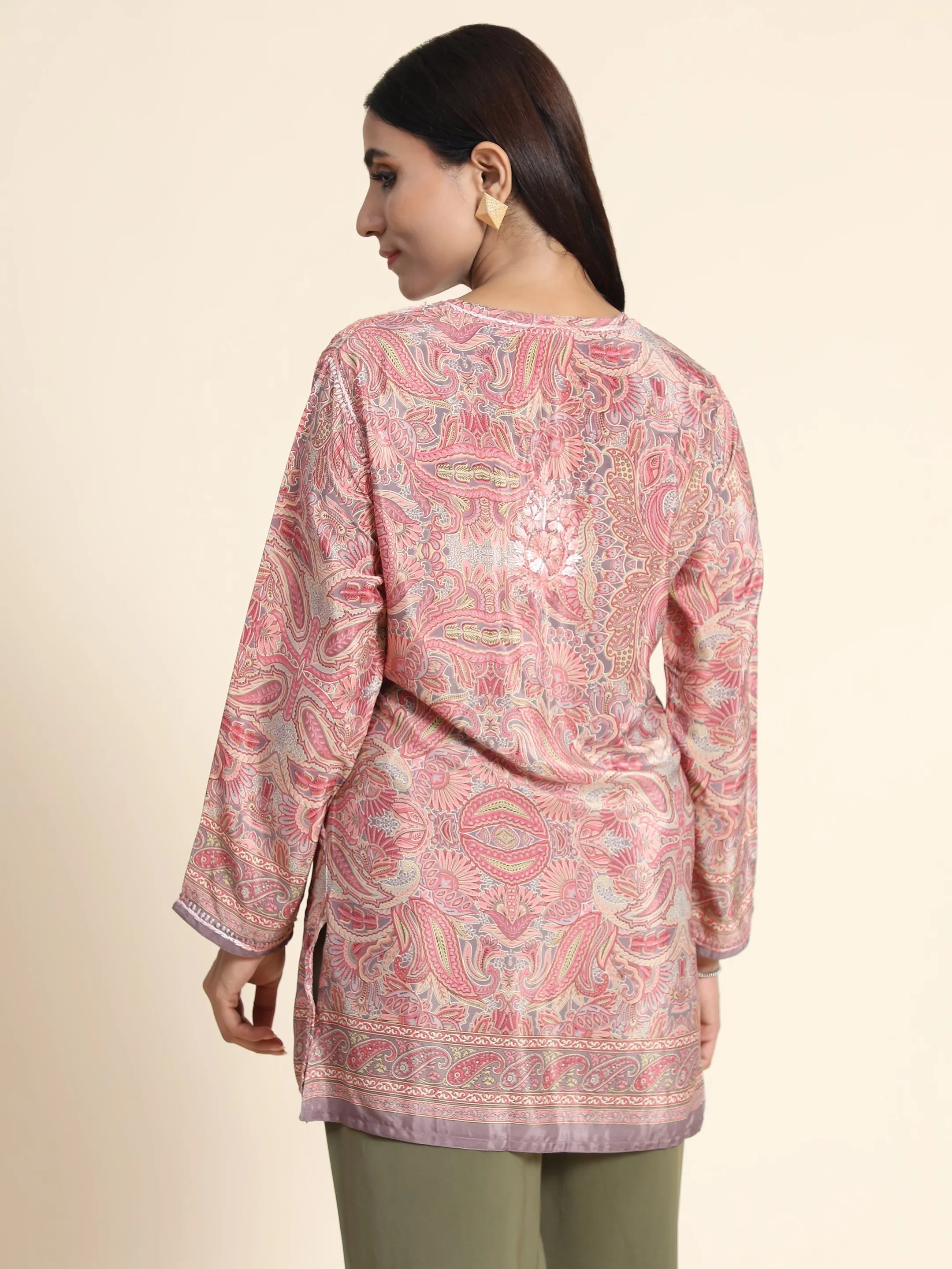 Hand embroidery Chikankari Tunic-Light Pink