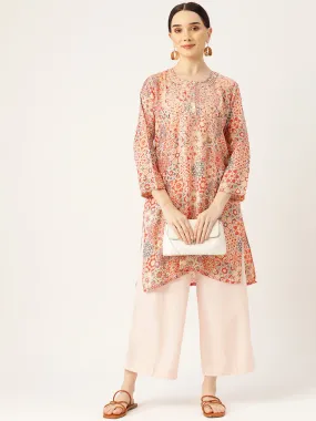 Hand embroidery Chikankari Tunic-Multicolor Orange