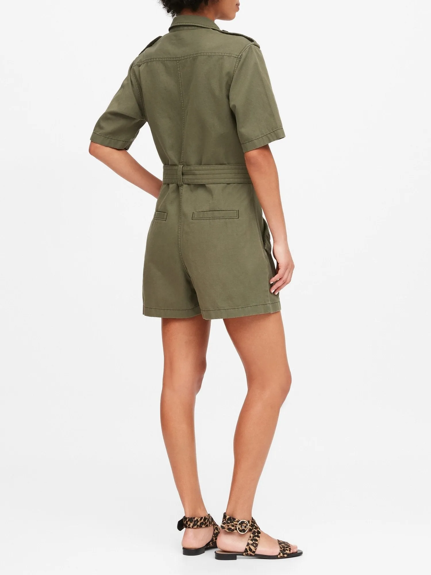 Heritage Safari Romper in Green Olive Branch