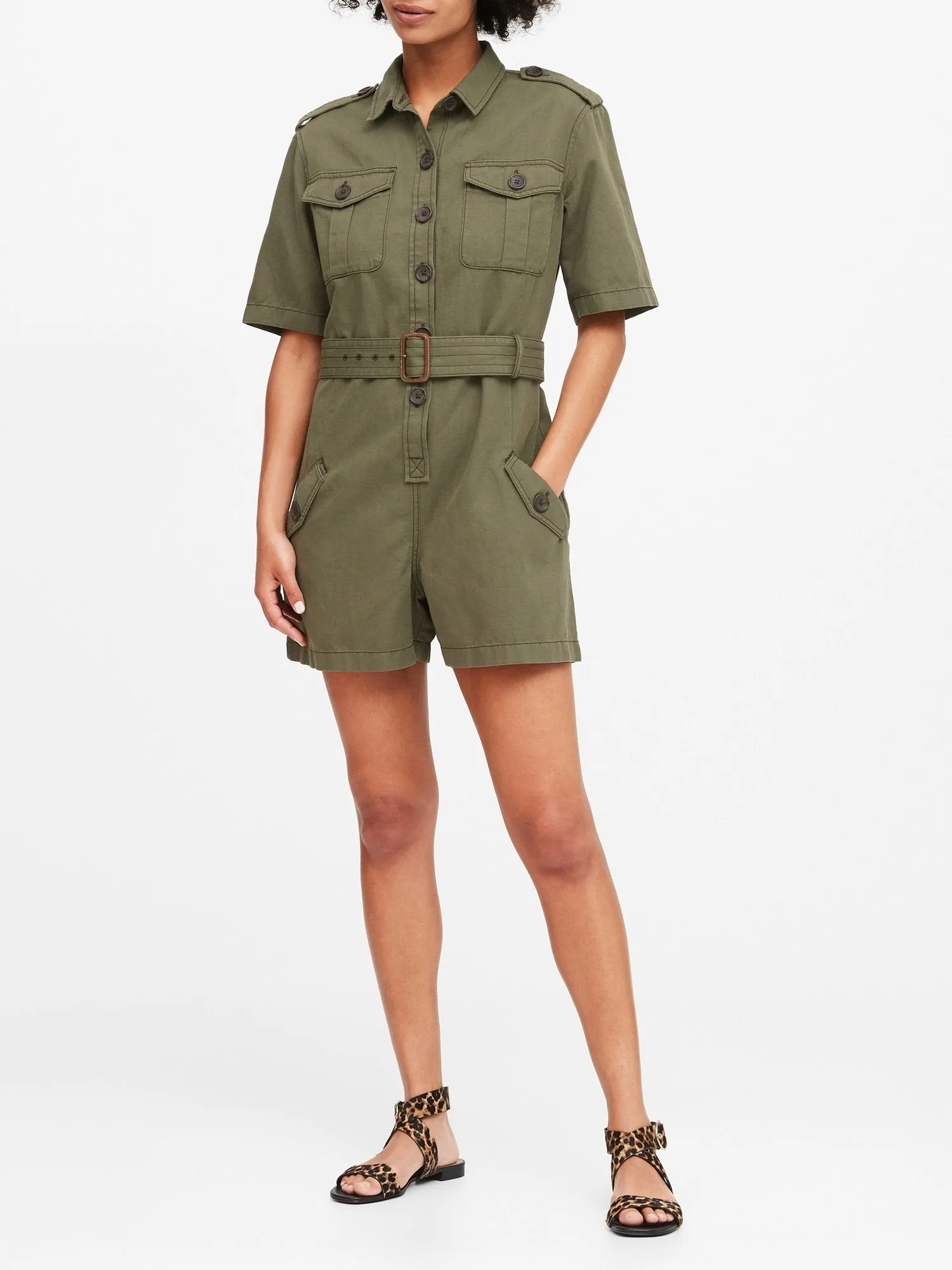 Heritage Safari Romper in Green Olive Branch