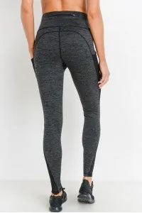 High-waist Splice Mesh Pocket Full Leggings - Black / 2Tone Grey Melange / Coffee