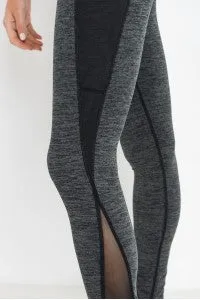 High-waist Splice Mesh Pocket Full Leggings - Black / 2Tone Grey Melange / Coffee