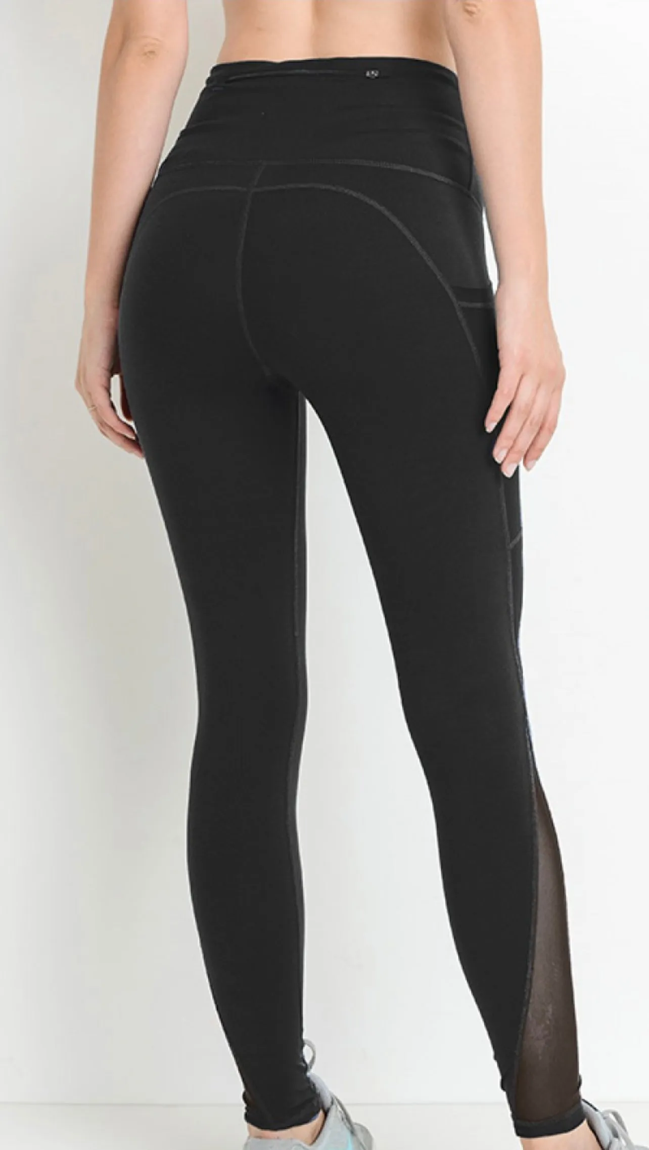 High-waist Splice Mesh Pocket Full Leggings - Black / 2Tone Grey Melange / Coffee