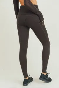 High-waist Splice Mesh Pocket Full Leggings - Black / 2Tone Grey Melange / Coffee