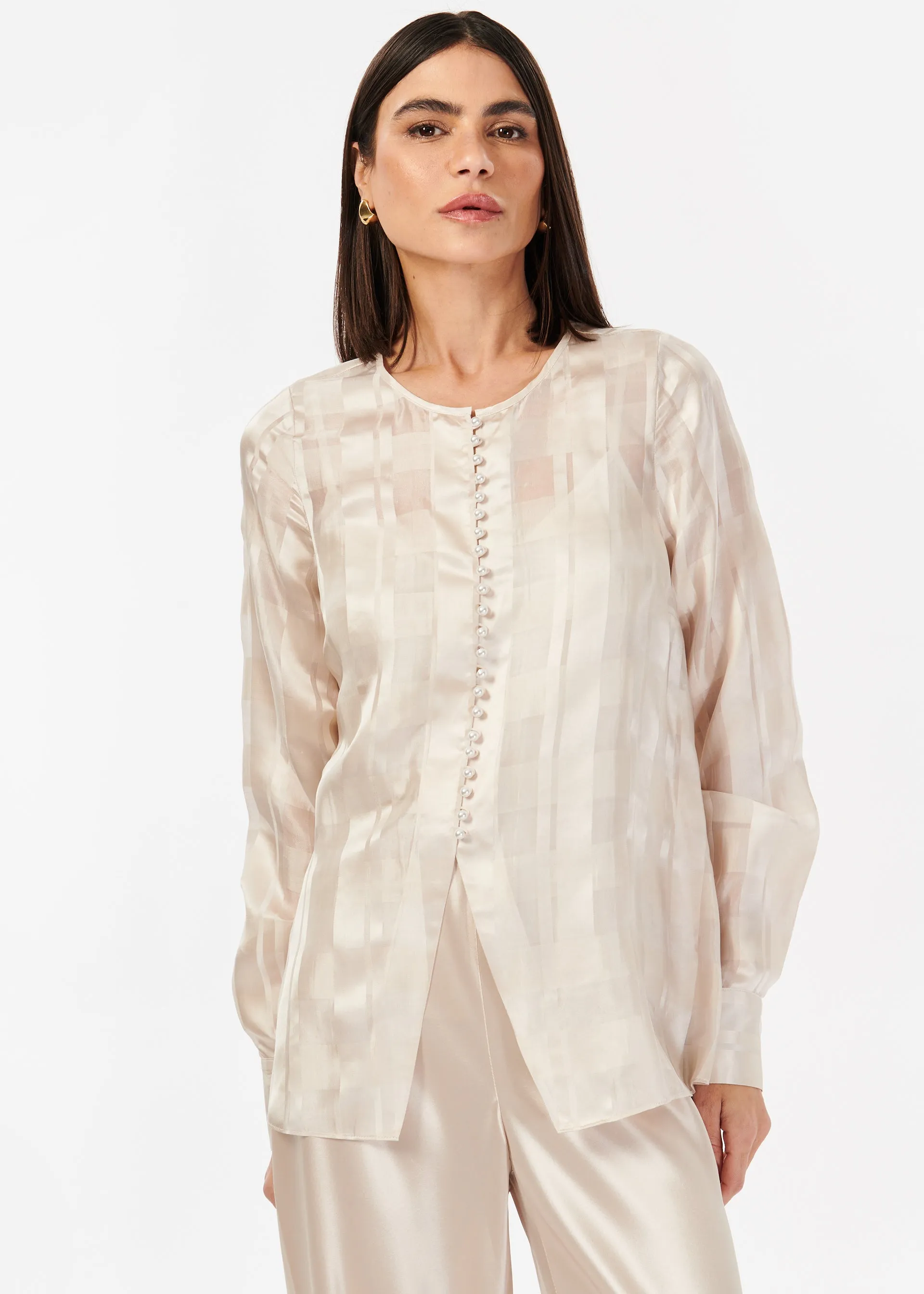 Idina Plaid Jacquard Blouse Oat