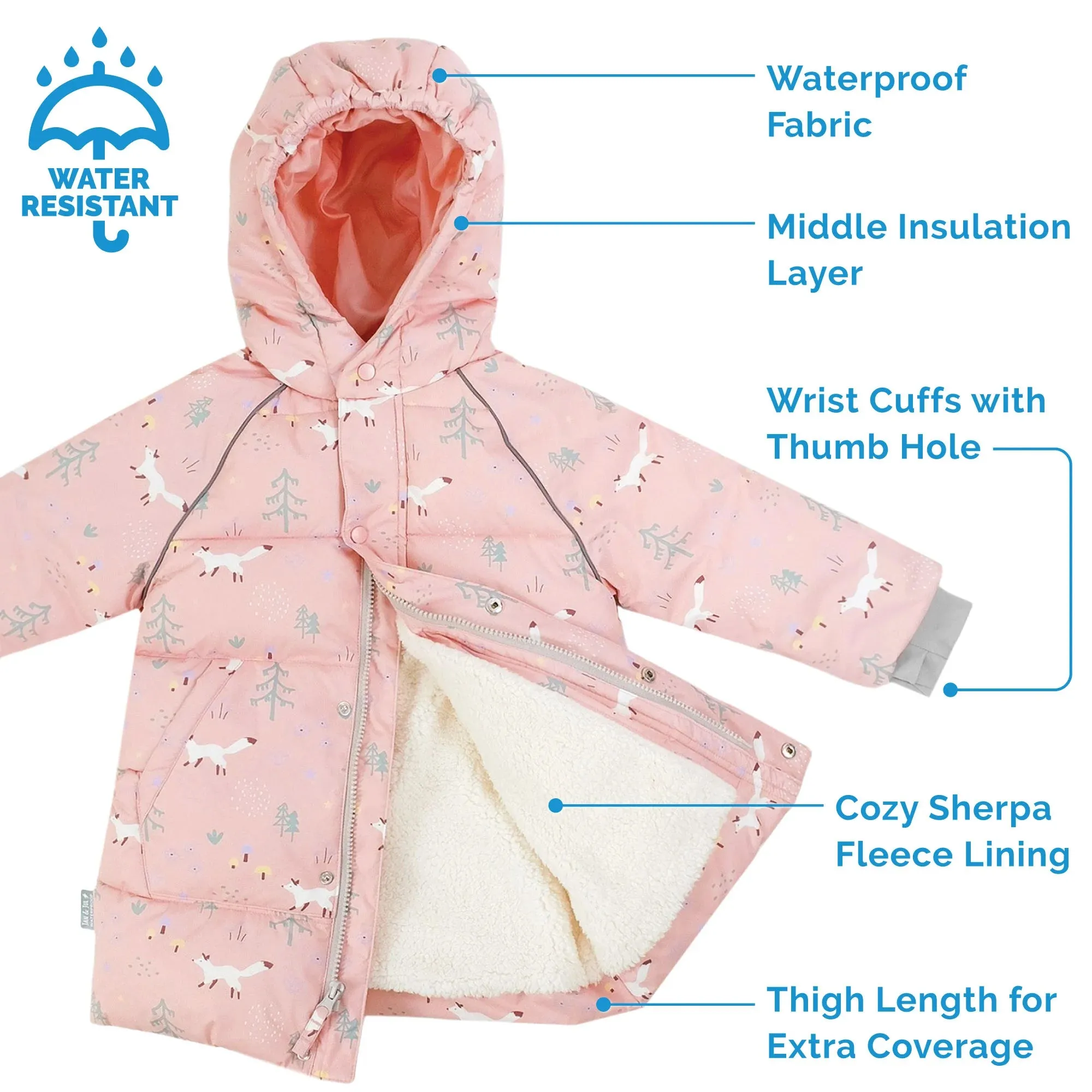 Jan & Jul Pink Forest Toasty-Dry Puffy Coat