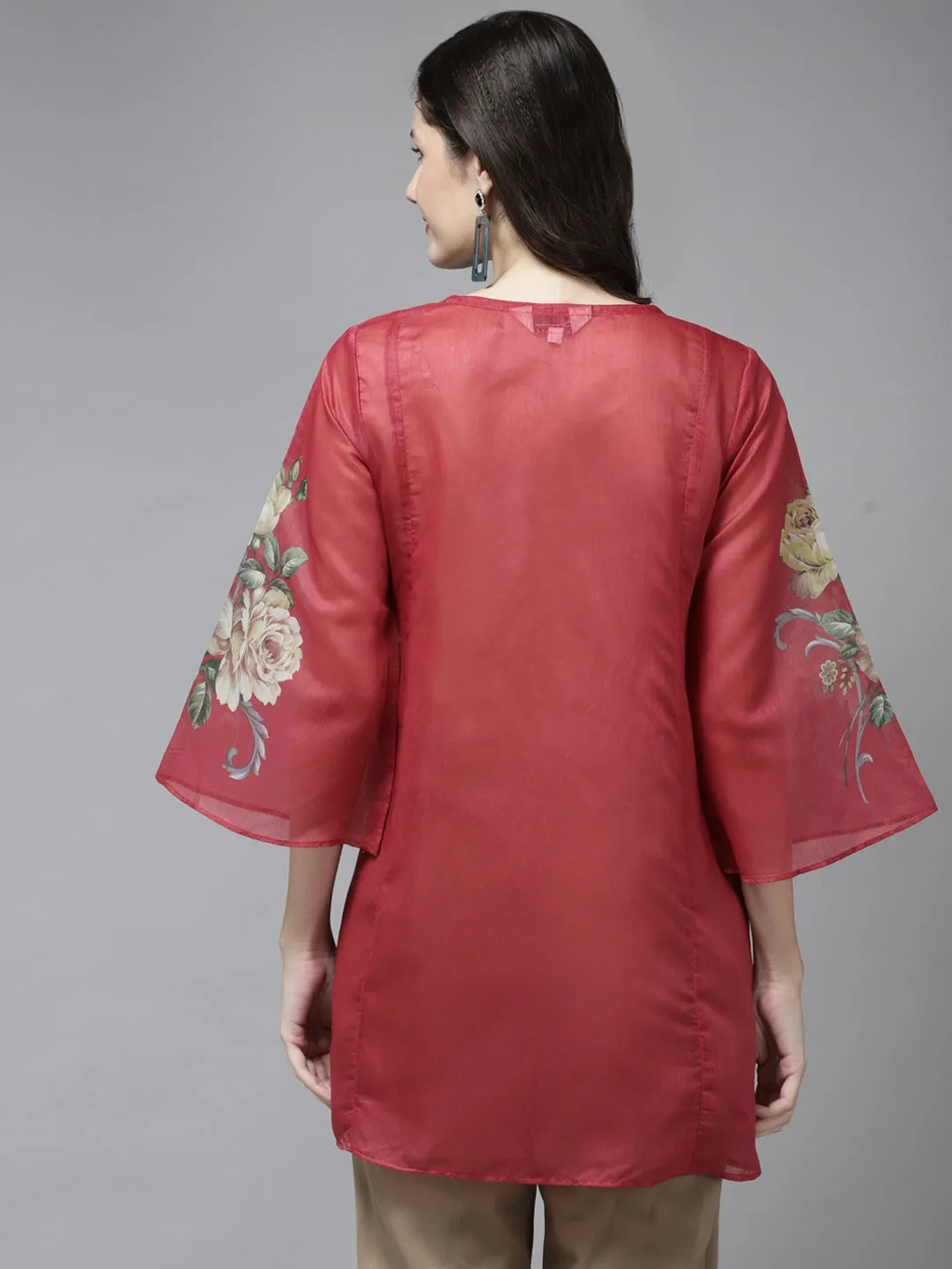 Jashvi Red Printed A-Line Tunic