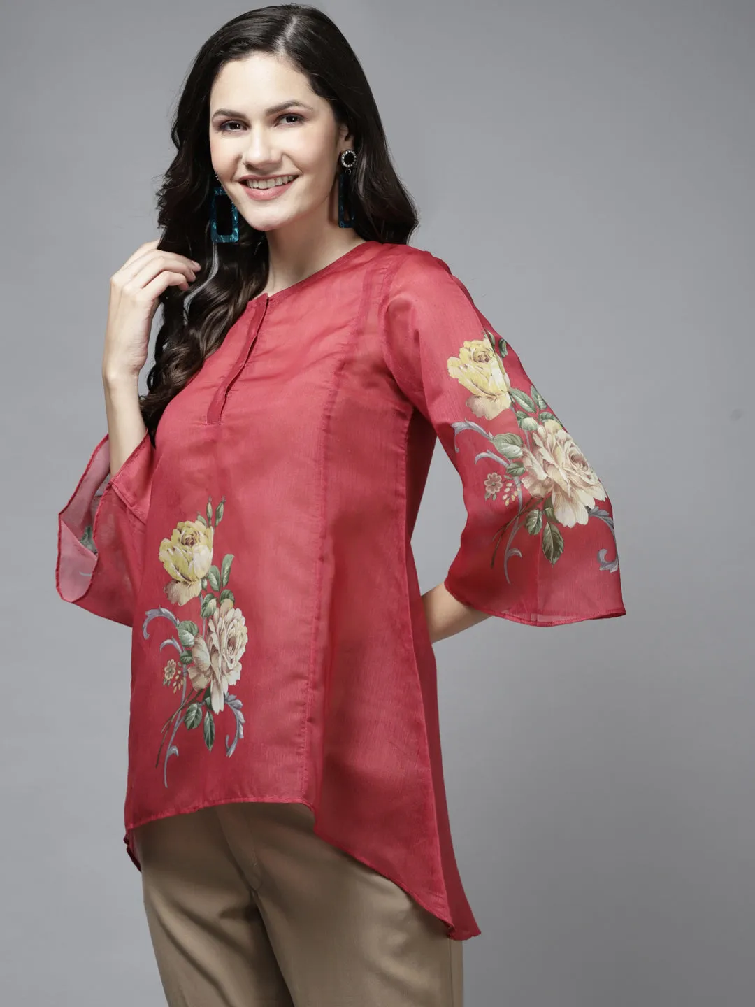 Jashvi Red Printed A-Line Tunic