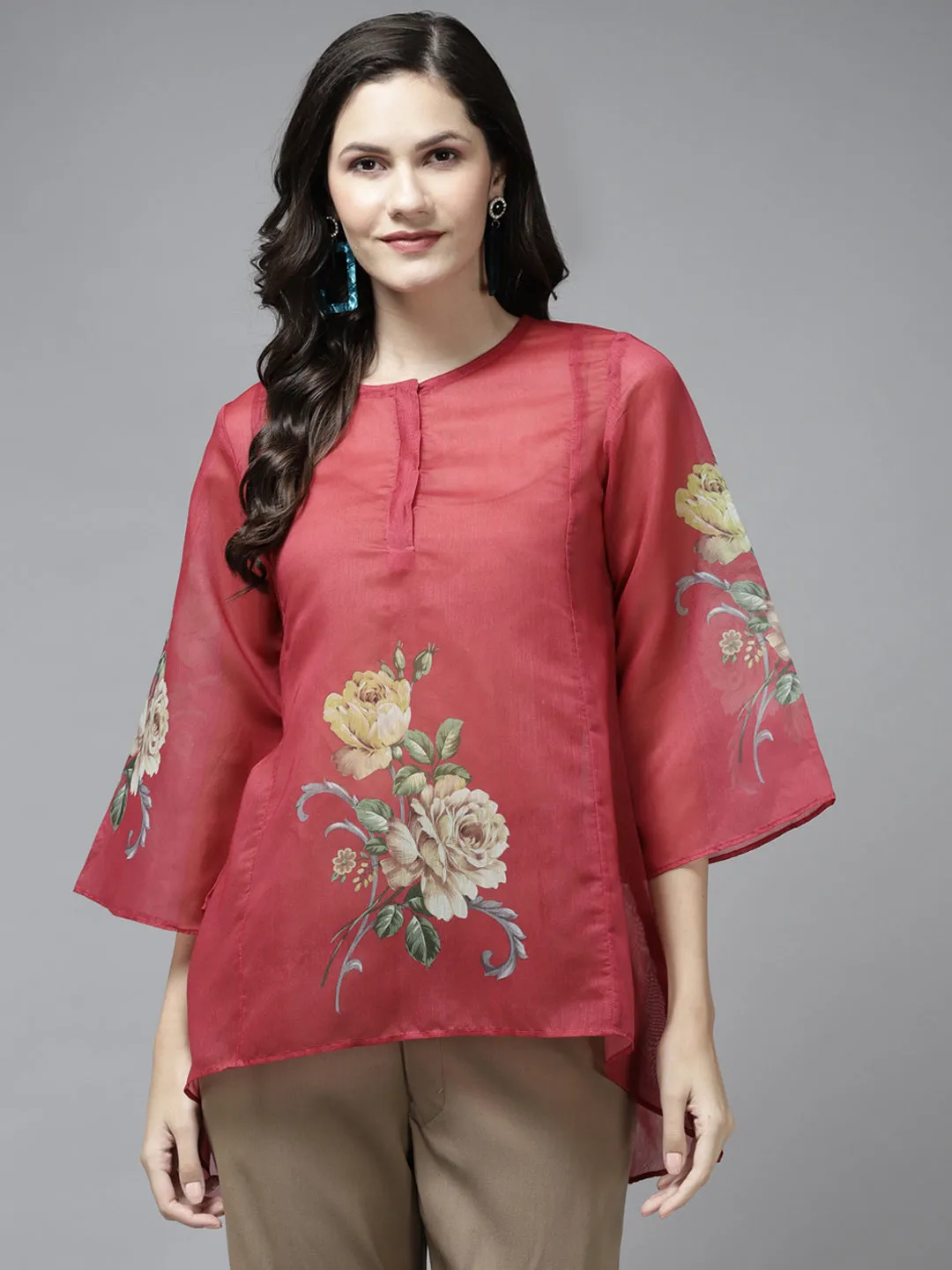 Jashvi Red Printed A-Line Tunic