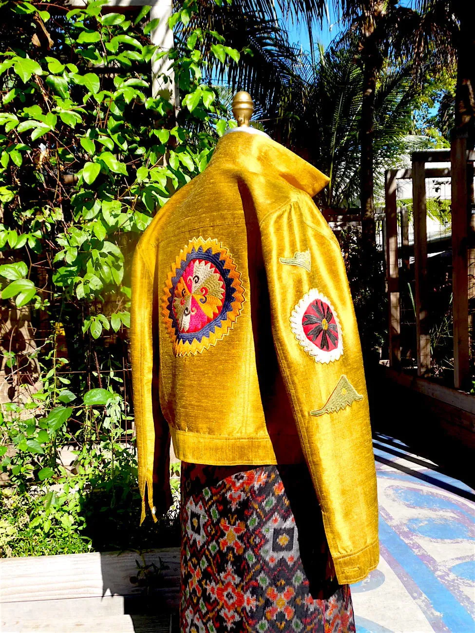 Jean Jacket Vintage Suzani Embroidery Amber