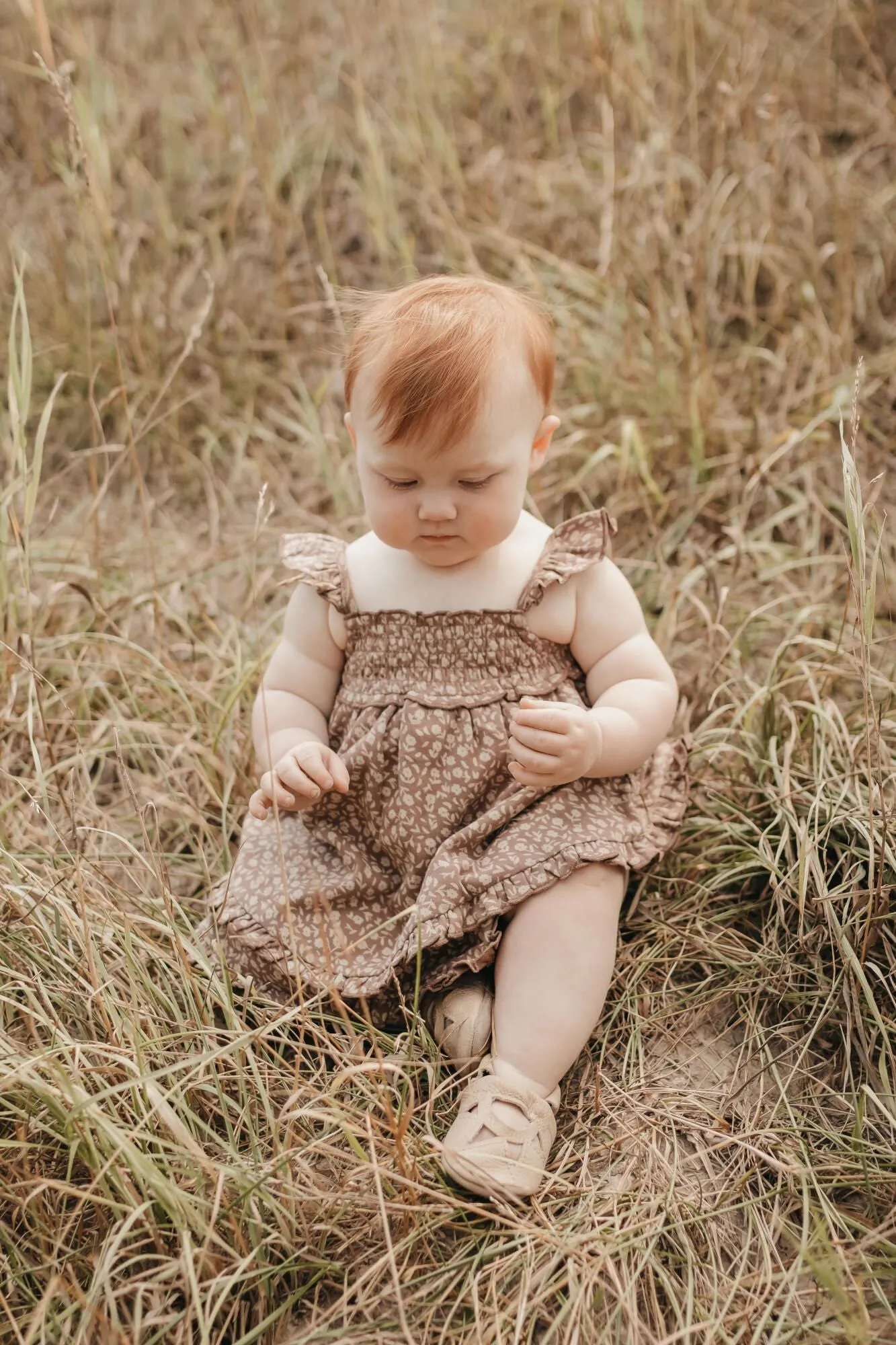 Kid's Printed Smocked Summer Dress in Latte Floral